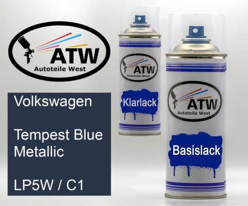 Volkswagen, Tempest Blue Metallic, LP5W / C1: 400ml Sprühdose + 400ml Klarlack - Set, von ATW Autoteile West.